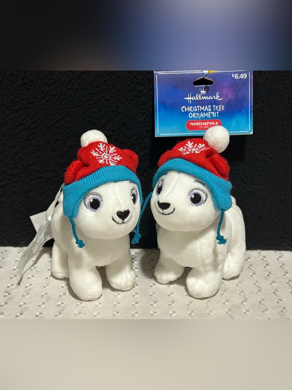Set of 2 Hallmark Plush Christmas Ornament Decoration North Pole Dog
